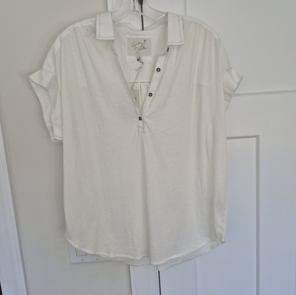 Grey State Blouse Casey Spa White Short Sleeve Collared Size 1 (S) 4-6 N… - Picture 5 of 12